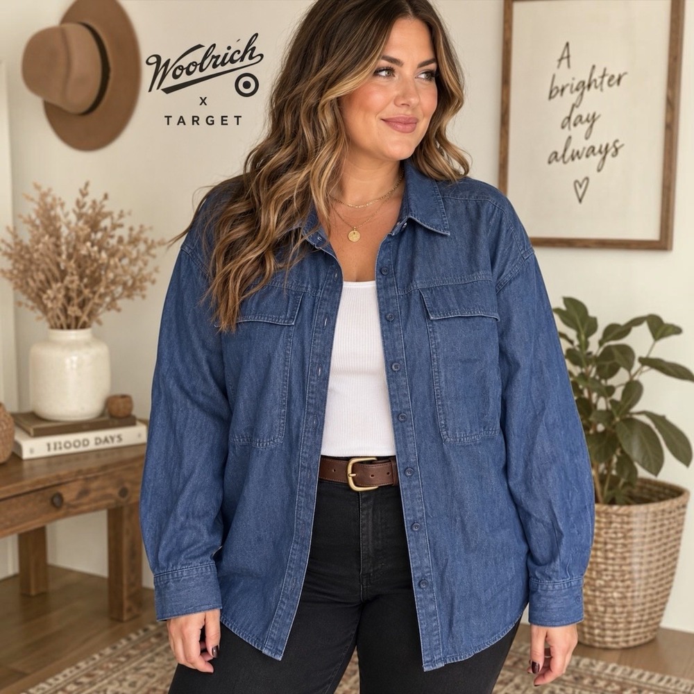 Woolrich x Target 2X Blue Denim Chambray Button Down Utility Shirt NWT